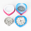 2.5" Heart Shaped Cake Metal Grinder 4 Layers - Box of 6 Display Pack 777 Smoke