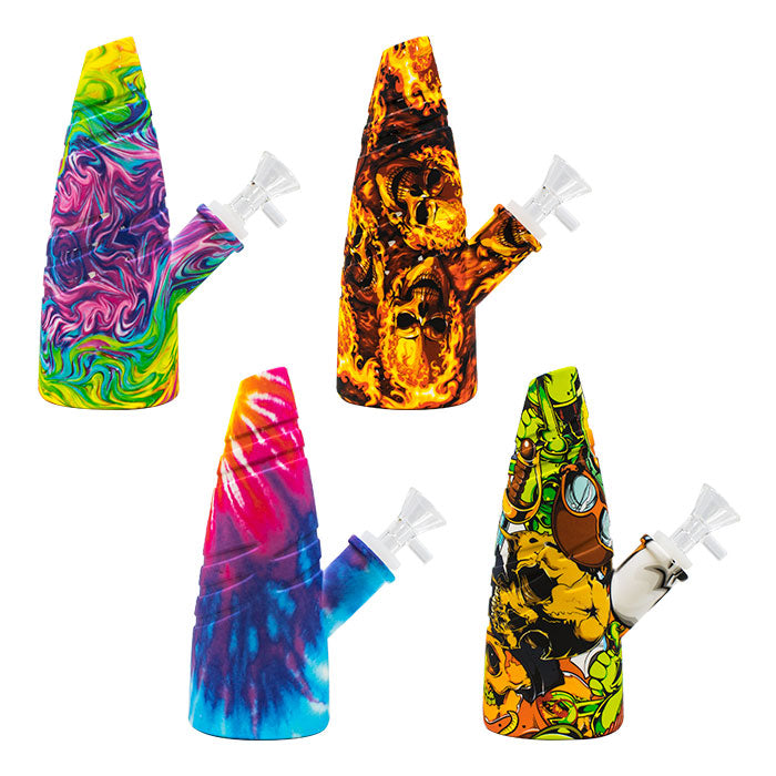 8 inch cone shaped graphical silicone bong with 14mm joint