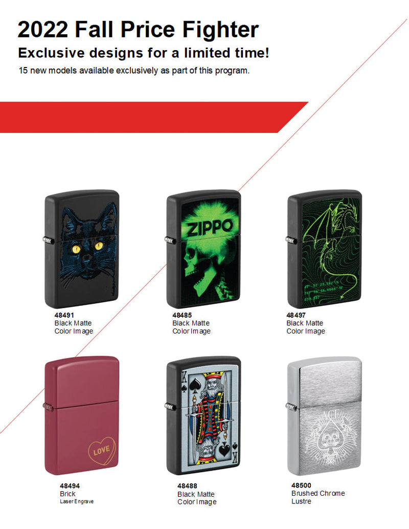 O Zippo 2022 Price Fighter 30 lighter Pre-pack with Zippo 12 x 4.5oz Fluid Free