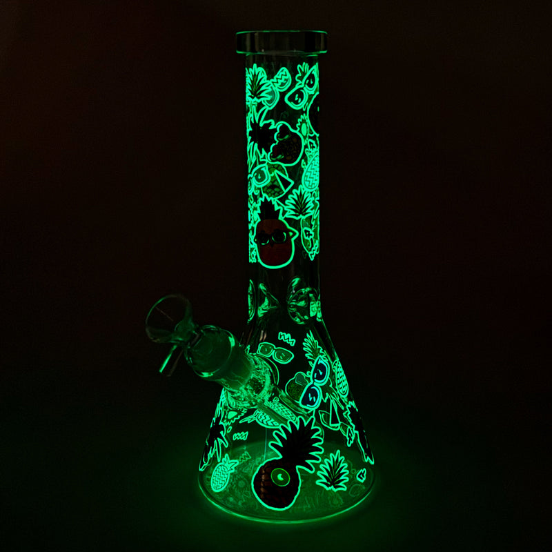 10" Glow PinePop Glass Bong – 5mm Thick Glass, Glow-in-the-Dark Pineapple Design Glass Bong DY Glass
