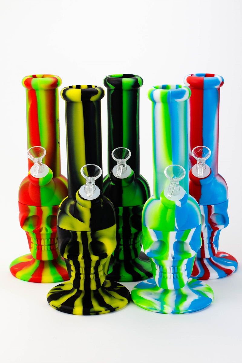 11" Genie skull multi colored detachable silicone water bong- - One Wholesale