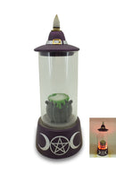 Zenn | Backflow Incense Burner Incense Holder SunGlow Purple Sun Moon & Cauldron in Glass Stand LED