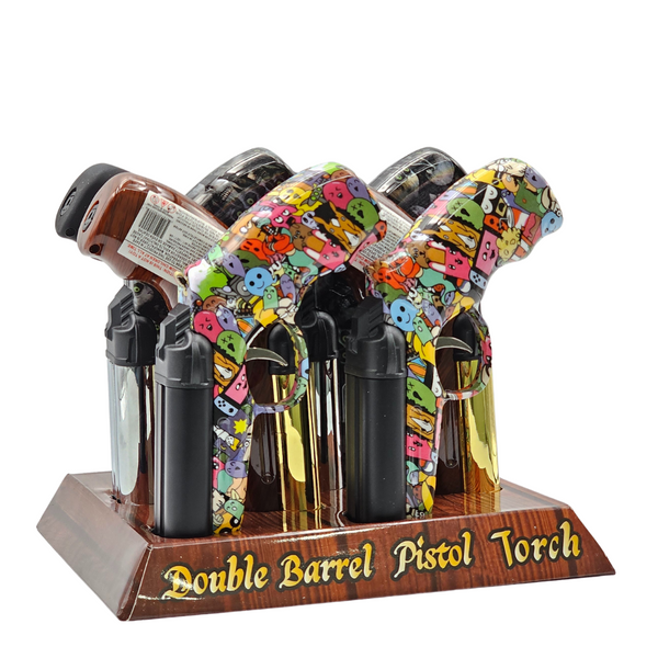 Techno Double Barrel Pistol Torch Lighters - 8ct