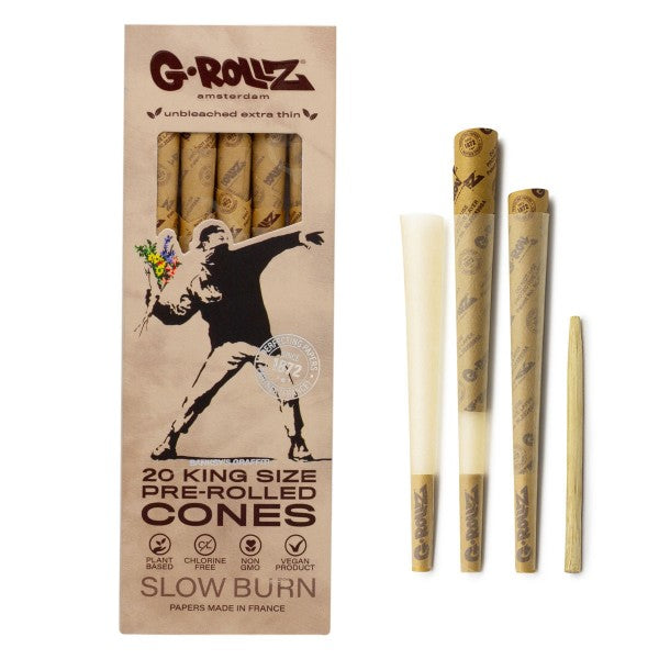 G-Rollz Banksy Graffiti "Flower Thrower" Unbleached King Size Cones - 20ct