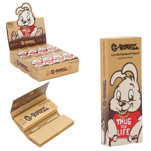 G-Rollz Banksy's Graffiti - Unbleached Extra Thin 11/4 Rolling Paper + Tips- 24ct