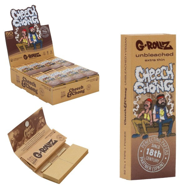 G-Rollz Cheech & Chong 'In da Chair' Unbleached 11/4 Rolling Papers + Tips - 24ct