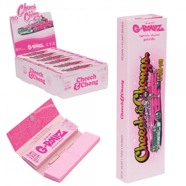 G-Rollz Cheech & Chong 'Lowrider' Pink KS Slim Rolling Papers + Tips - 24ct
