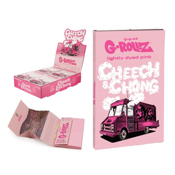 G-Rollz Cheech & Chong 'Tour Bus' Pink 11/4 Rolling Papers + Tips & Tray - 50ct