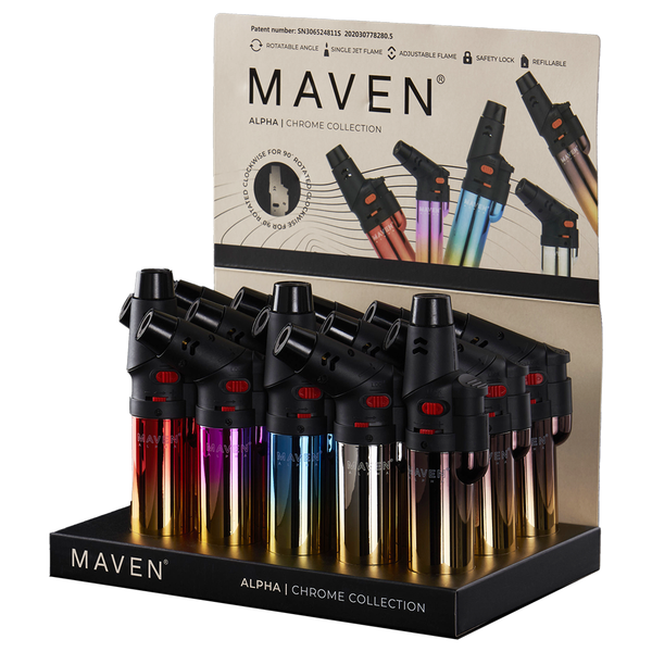 Maven Alpha+ Chrome Torch Lighters - 15ct