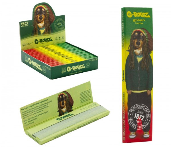 G-Rollz Pets Rock 'Reggae' Green Organic Hemp KS Slim Rolling Papers - 25ct