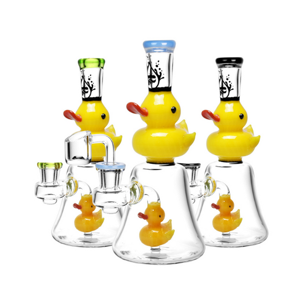 Pulsar 7.5" Glass 14mm F Double Duckie Rig - Assorted Colors