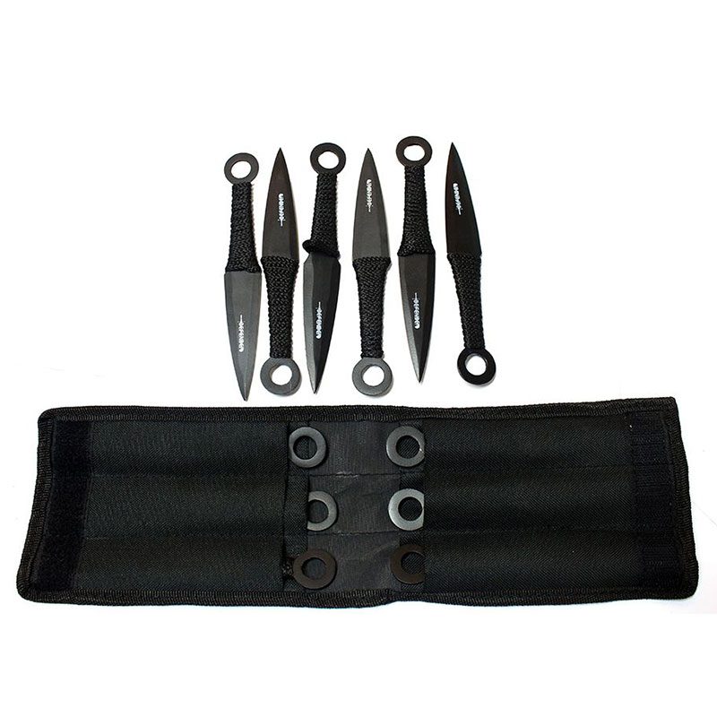 O 6" Black Throwing Knives with Black Handle & Sheath Set of 12 [6233]