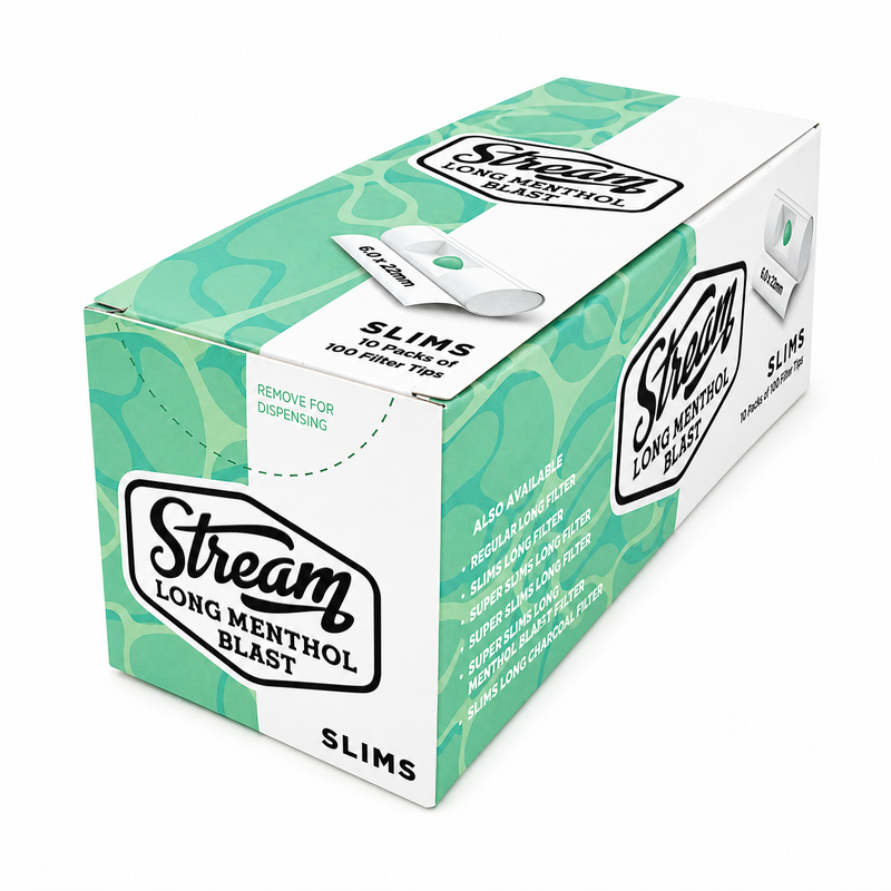 O STREAM | Slims Long Menthol Blast RYO Filters Display Carton - 10 Ba