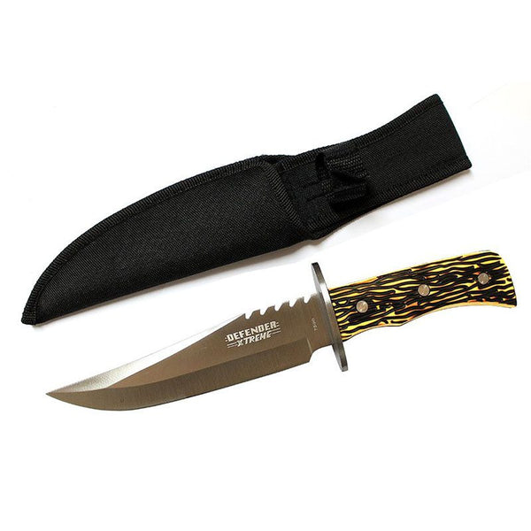 O 10.8″ Defender Serrated Blade Silver & Black Hunting Knife [7590]