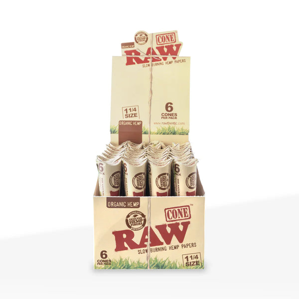 Raw Classic Natural Unrefined Pre-Rolled Cones with Spiral Tips 84mm 32 ct display