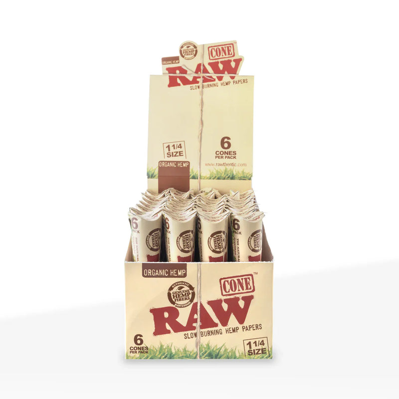 Raw Classic Natural Unrefined Pre-Rolled Cones with Spiral Tips 84mm 32 ct display