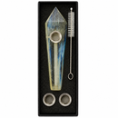 Acid Secs | Clear with Blue and Yellow Inclusions Quartz Crystal Pipe with Choke