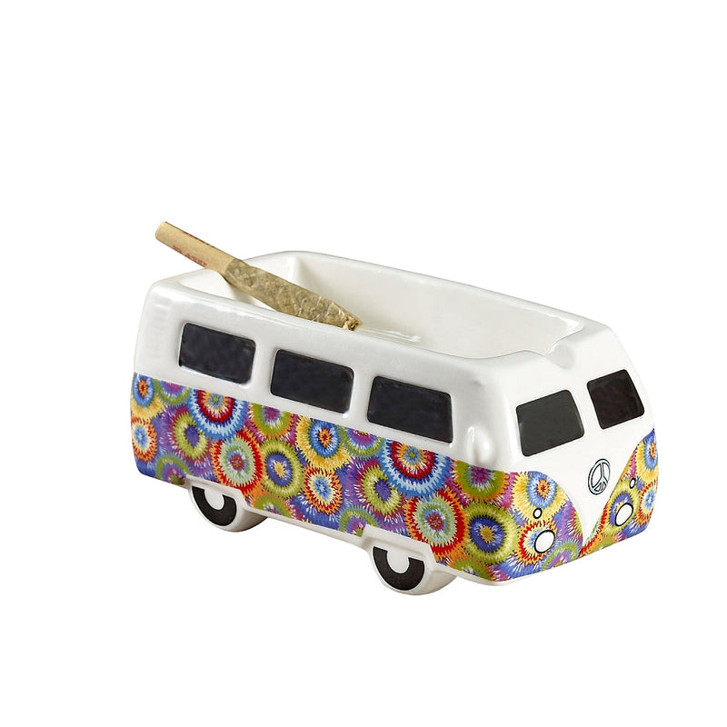 O VINTAGE BUS ASHTRAY - COLORFUL FLOWER BURST DESIGN