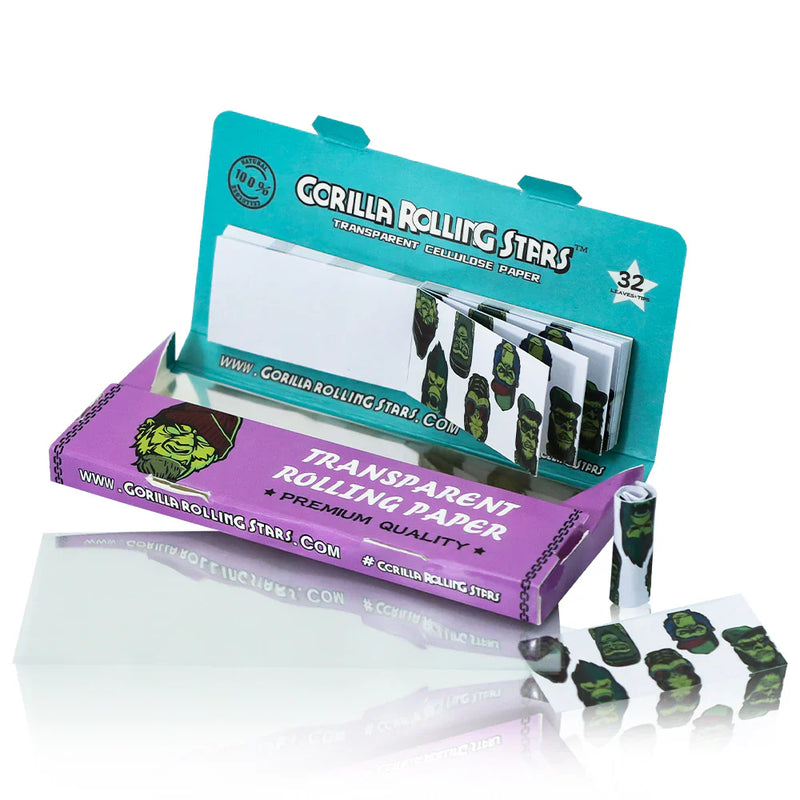 O GORILLA ROLLING STARS 1 1/4 Size Transparent Cellulose Rolling Papers with Rolling Tips [GRS-009]