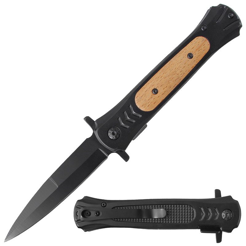 O Folding Pocket Knife Stainless - Black Steel Wood [BF210870]