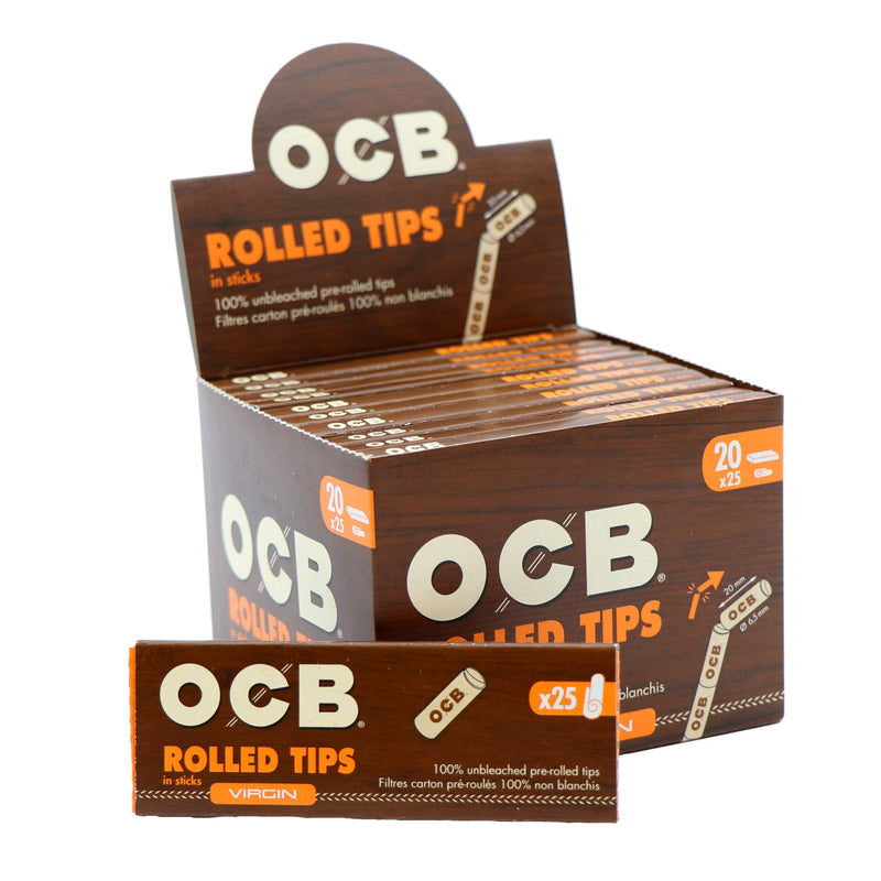 OCB Unbleached Rolled Tips in Sticks