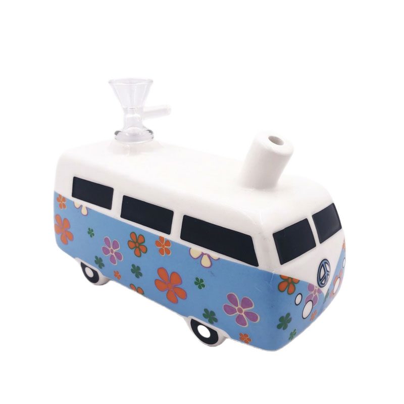 6.9″ Hippie Bus Ceramic Bong – Retro Flower Power Design [ES084WP] Ceramic Bong Canadian Distributor