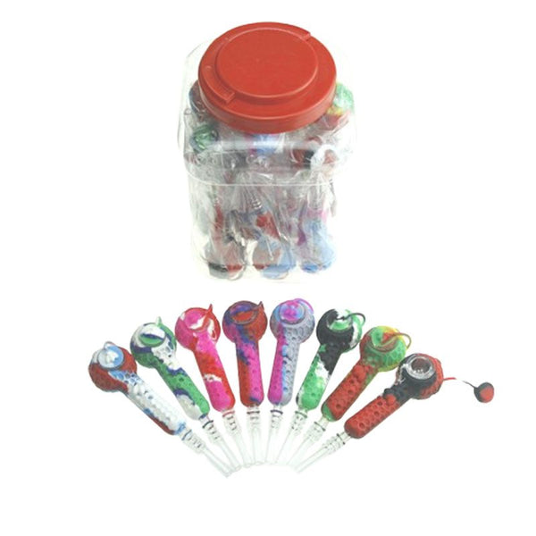 O 6″ Silicone Handpipe Jar – 20 Assorted Pieces with Glass Bowls & Straw [ES108HP]