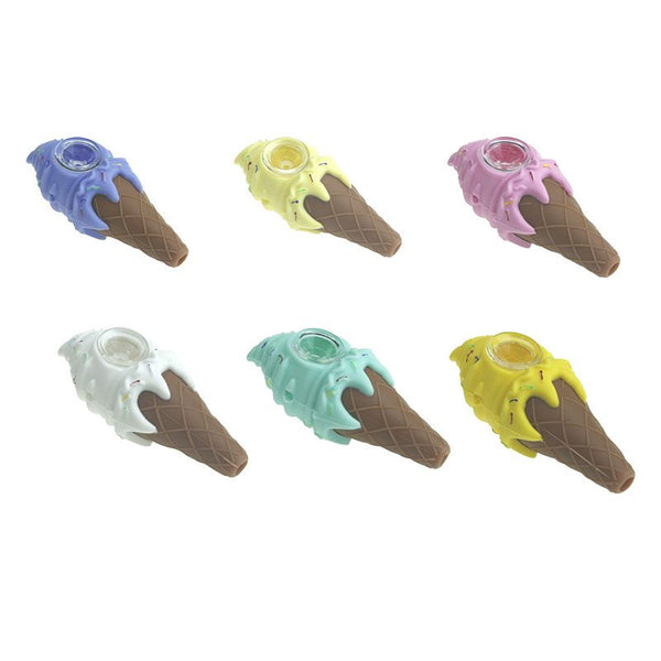 O 4″ Mini Silicone Ice Cream Cone Pipes – 20 Assorted Colors in Jar [ES111HP]