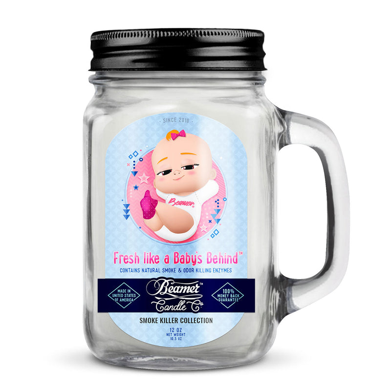 Beamer Candle Co. 12oz & 4oz Glass Mason Jars - Fresh Like A Baby's Behind
