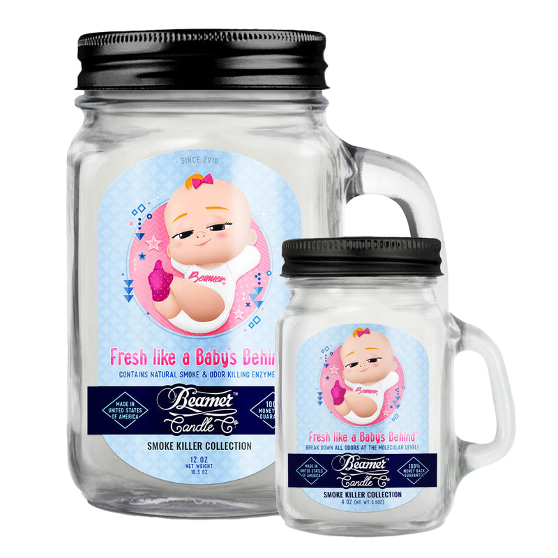 Beamer Candle Co. 12oz & 4oz Glass Mason Jars - Fresh Like A Baby's Behind
