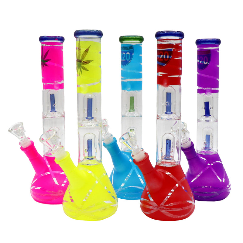 12" Water Pipe with Double Splashguard and Ice Catcher 420 and Leaf