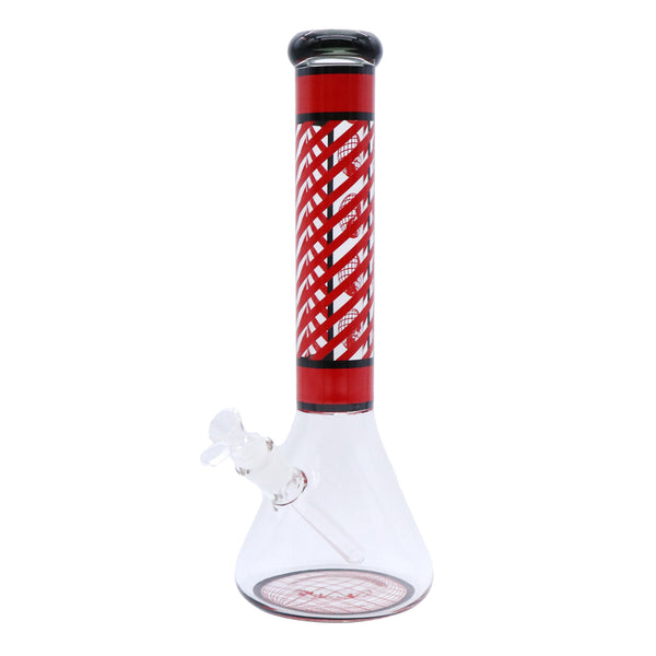 14" Water Pipe with Beaker Base, Straight Tube, Stripe Design