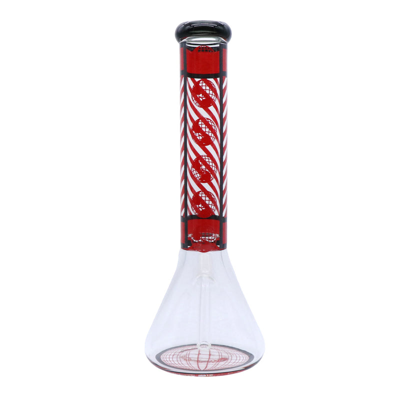 14" Water Pipe with Beaker Base, Straight Tube, Stripe Design
