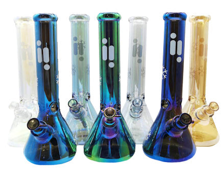 14" Infyniti Brand Water Pipe with Beaker Base Chrome Finish with Snowflake Design