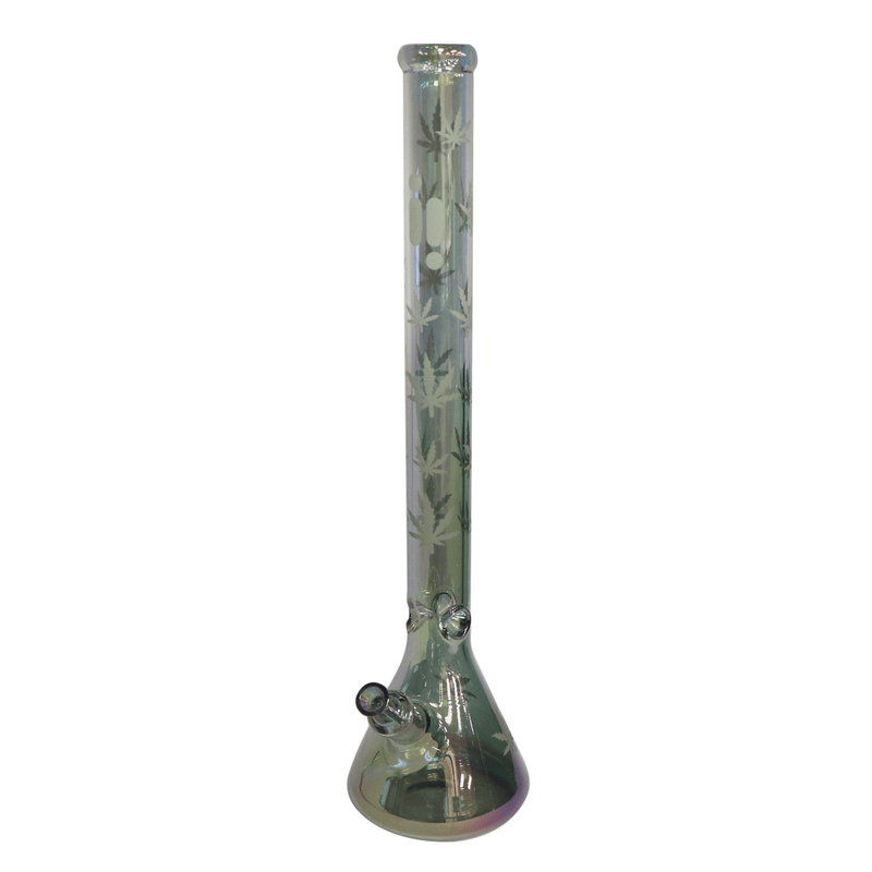 24" Water Pipe with Beaker Base Chrome Finish with Leaf Design