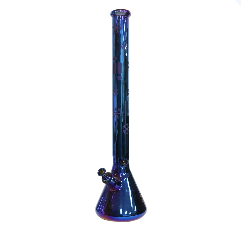 24" Water Pipe with Beaker Base Chrome Finish with Snowflake Design