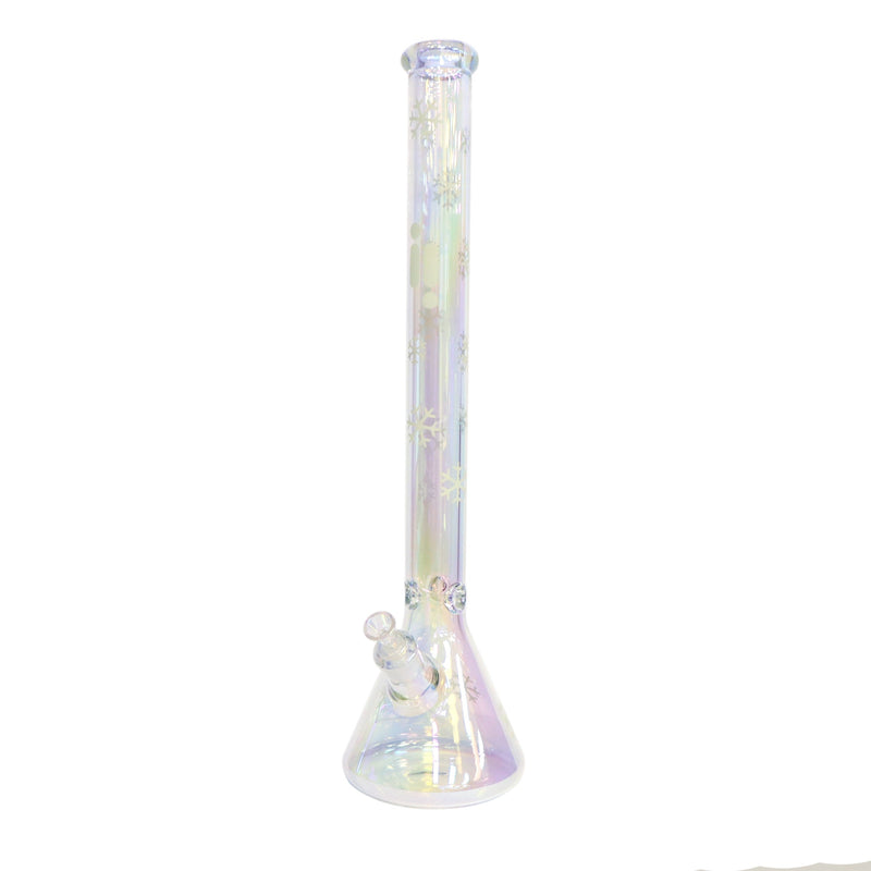 24" Water Pipe with Beaker Base Chrome Finish with Snowflake Design