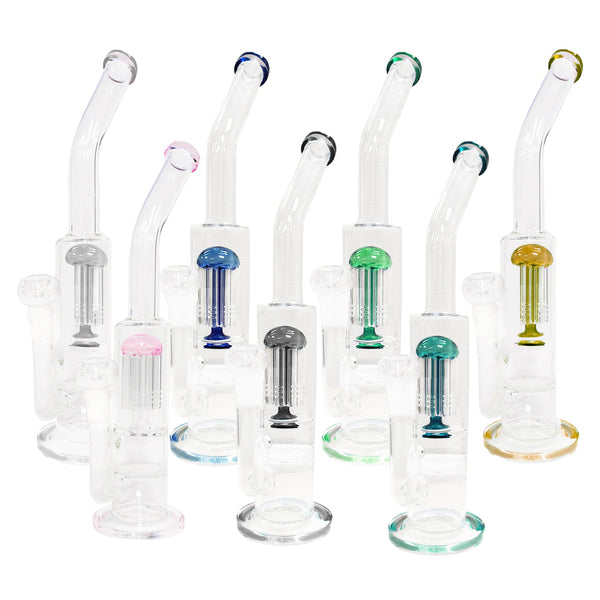 14" Straight Tube Water Pipe with Tree Perc and Bent Neck