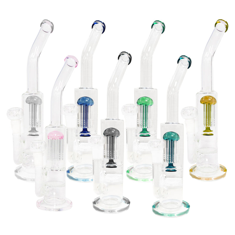 14" Straight Tube Water Pipe with Tree Perc and Bent Neck