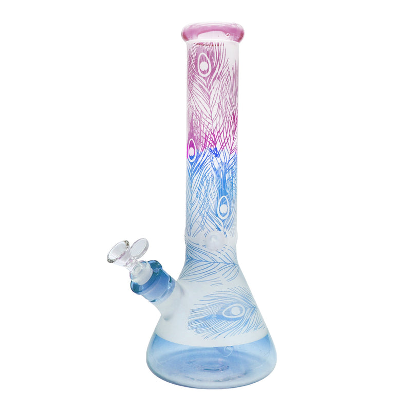 14" Water Pipe with Peacock and Leaf Print, 7mm