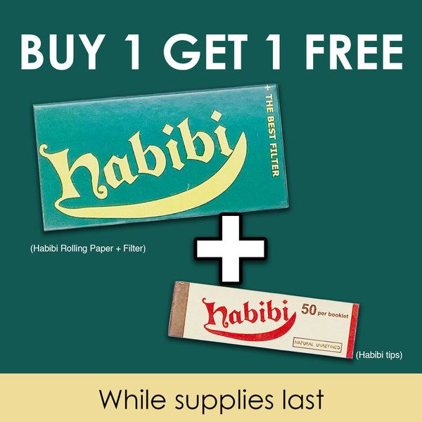 O [Special Offer] Habibi - 1 1/4 rolling paper with pre-rolled tips Box of 12 + Tips box of 50