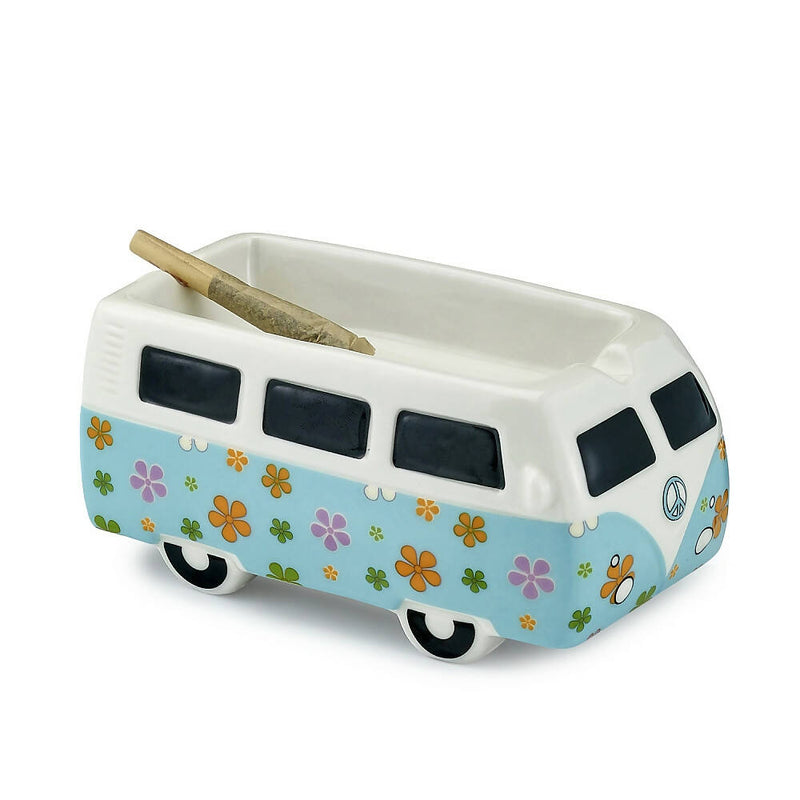 O VINTAGE BUS ASHTRAY- FLOWER POWER DESIGN