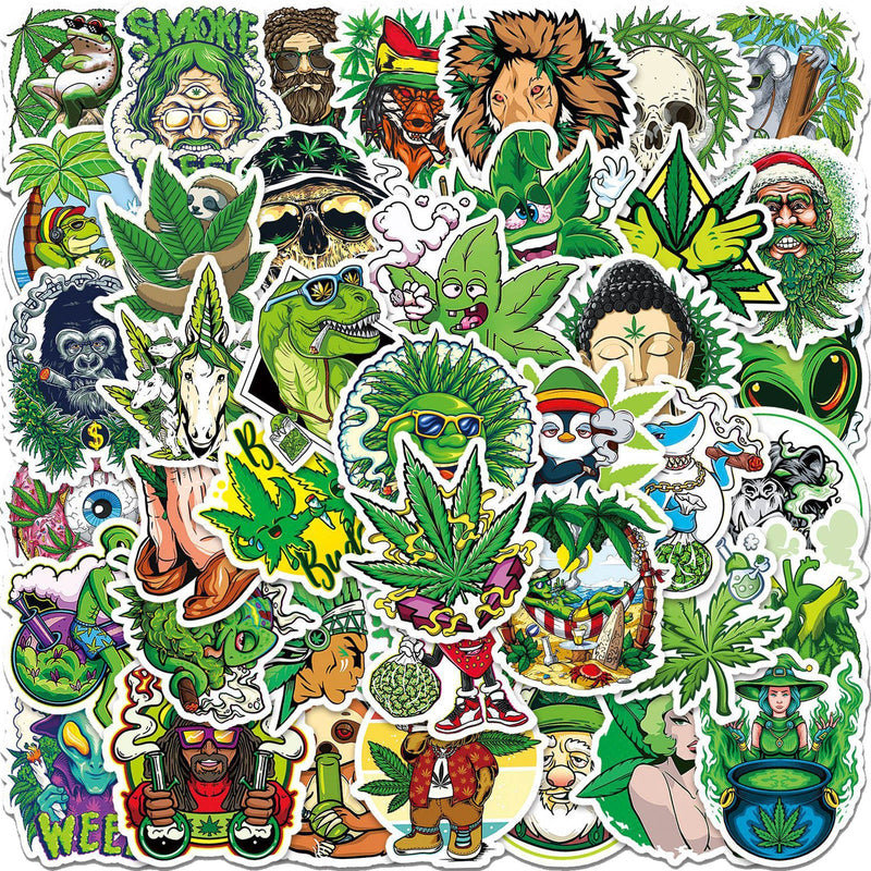 O 50pcs Assorted Cannabis Design Stickers