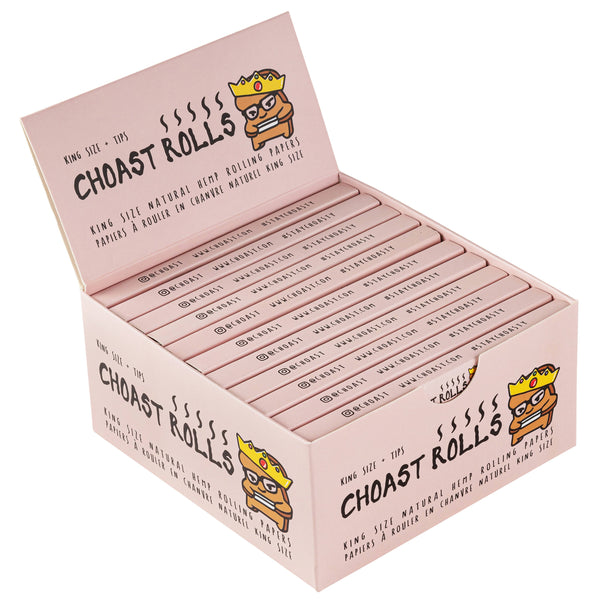 Natural Hemp Rolling Papers - Choast Rolls Kings, Carton of 22 booklets, - King Size Quality Rolling Papers with Filter Tips and Magnet Lid- - One Wholesale