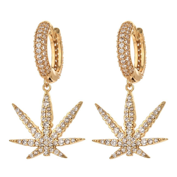 O Mr Johnny Green | 420 marijuana pot leaf earrings with mini huggie hoops