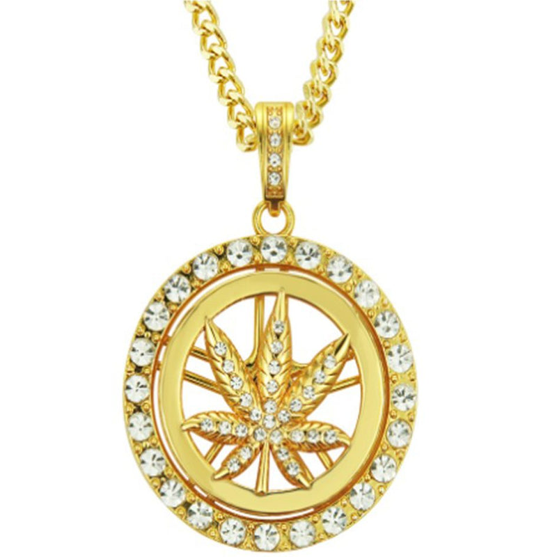 O Mr Johnny Green | Round Leaf Pendant with cubic zirconia Necklace [M069]