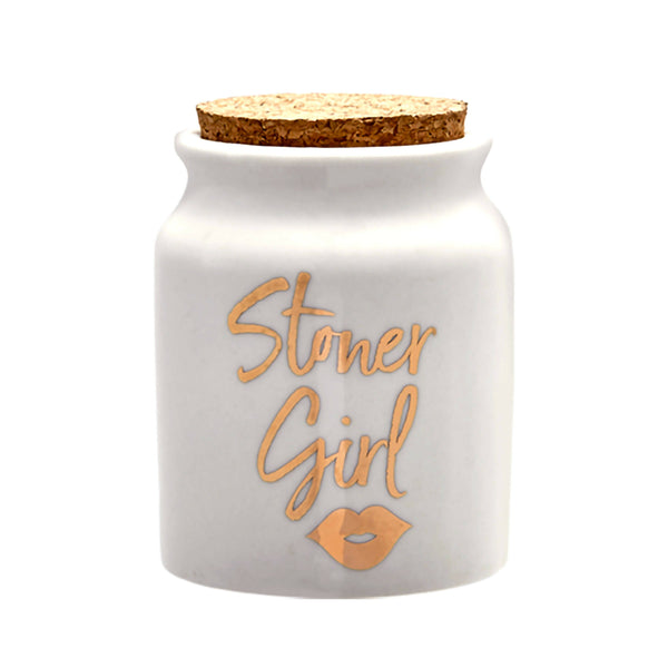 O STONER GIRL STASH JAR - WHITE WITH GOLD LETTERS