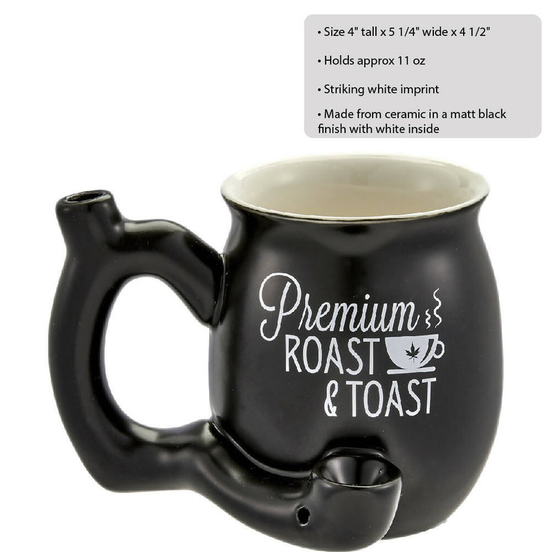 O ROAST & TOAST PIPE MUG = MATTE BLACK WITH WHITE PRINT