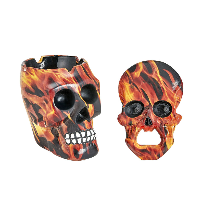 O SKULL ASHTRAY AND OPENER SET - FLAME DESIGN