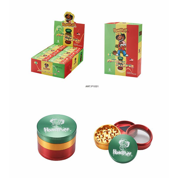 Honey Puff | 4 Parts 63mm Grinder-Rasta Color Box of 6 [P1031] Herb Grinder Canadian Distributor